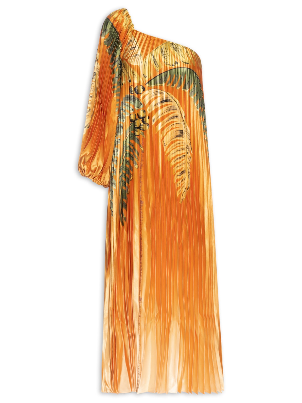 Vestido Plissado Ombro Só Itacare - Laranja