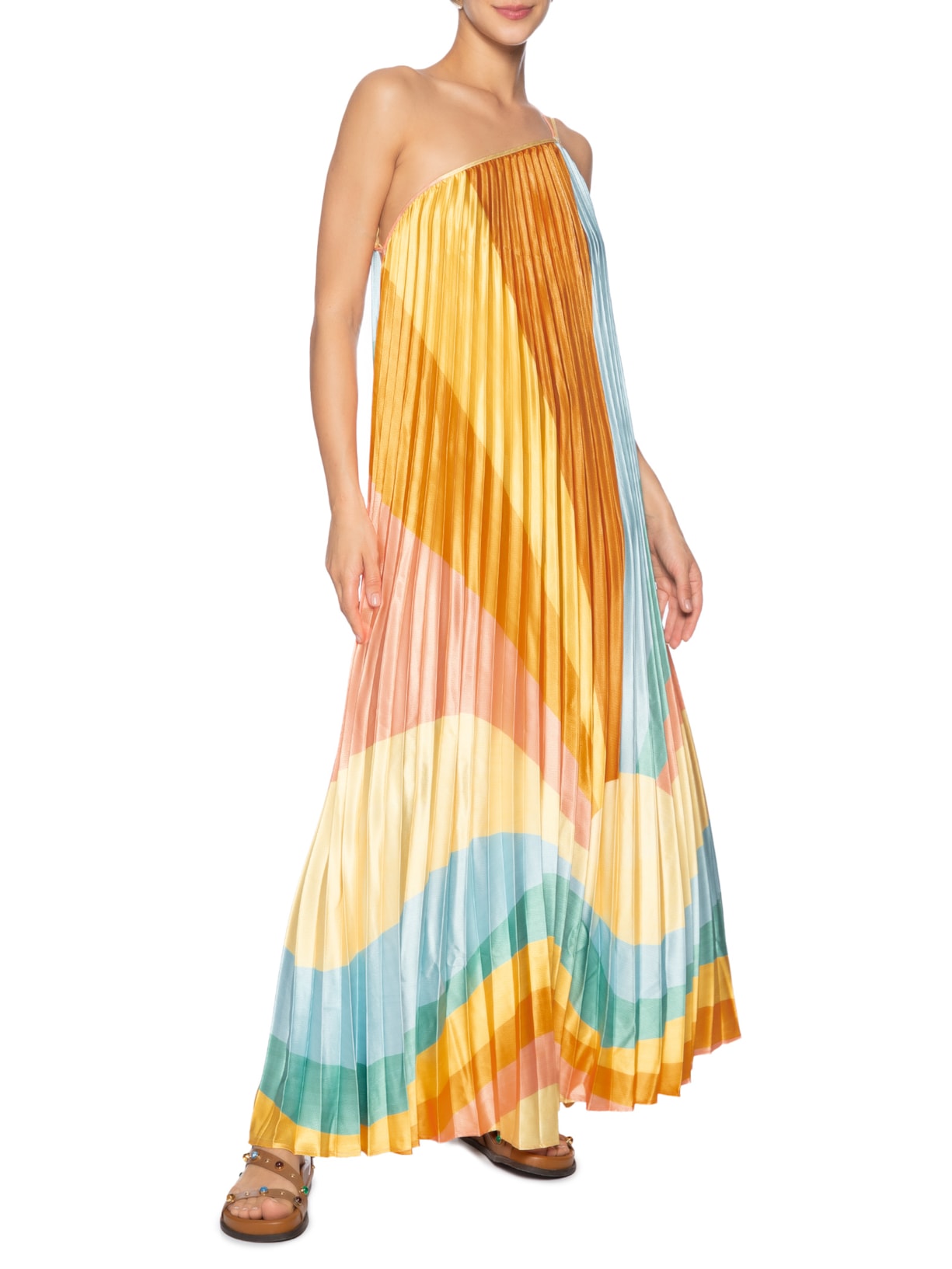 Vestido Plissado Paisagem Carioca Laranja Farm