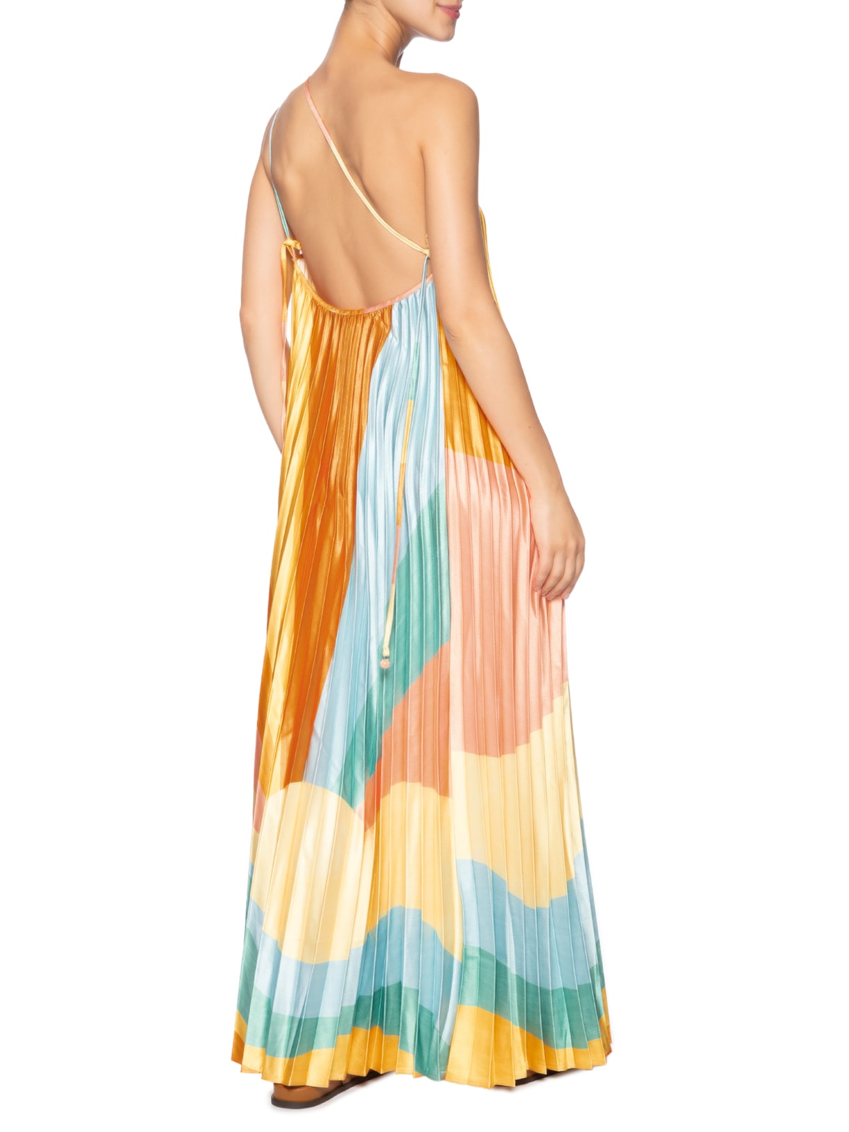 Vestido Plissado Paisagem Carioca Laranja Farm