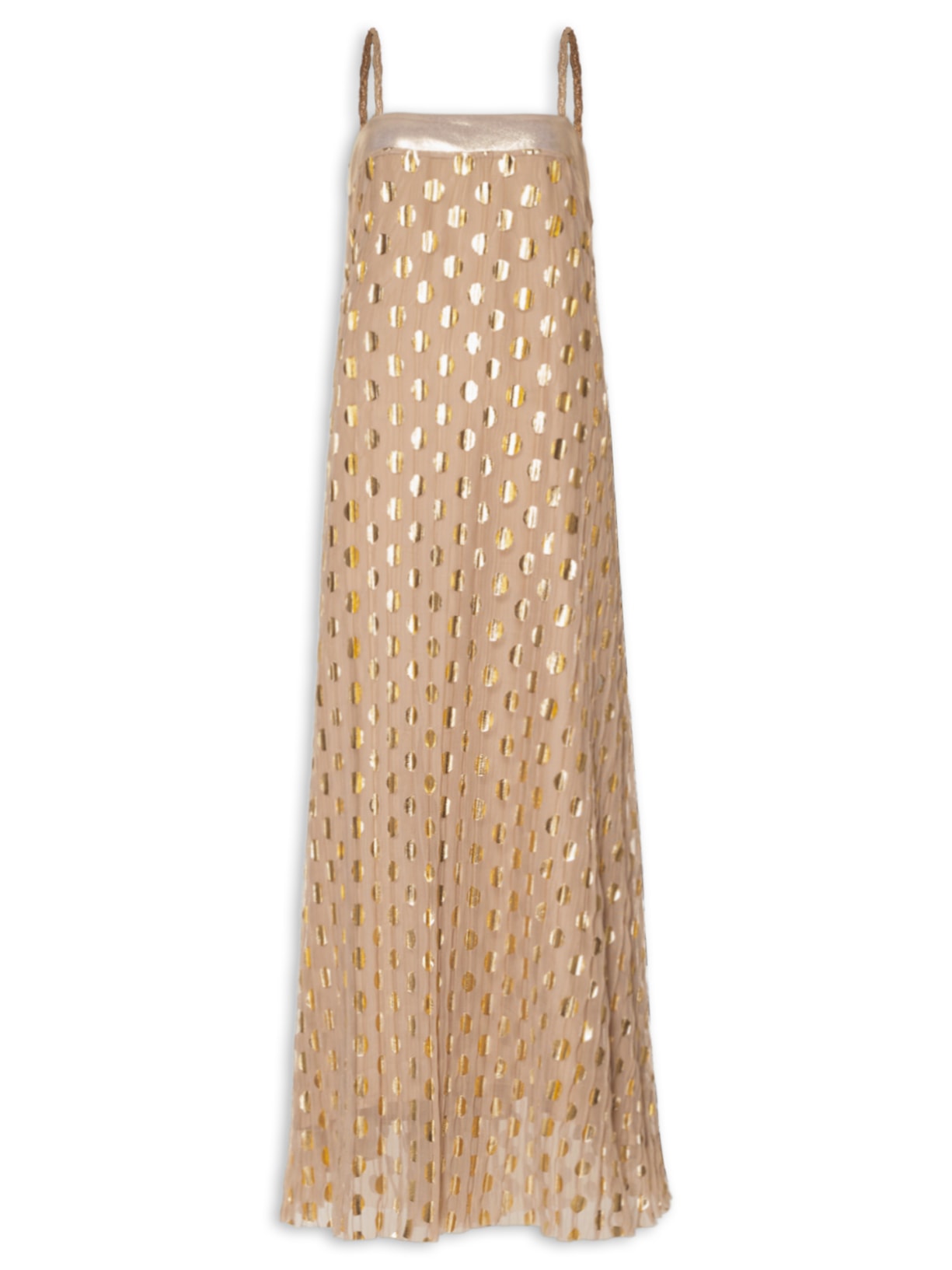 Vestido Plissado Poá Dourado Fernanda Di Biase