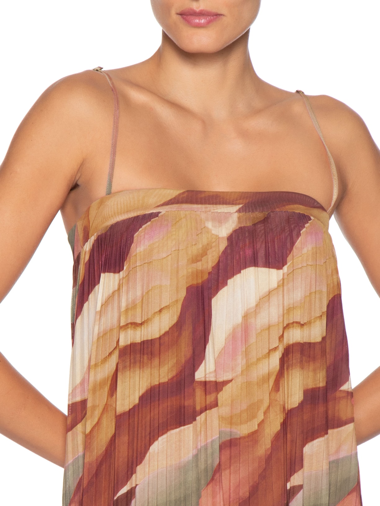 Vestido Plissado Tule Estampa Dunas Rosa Dress To