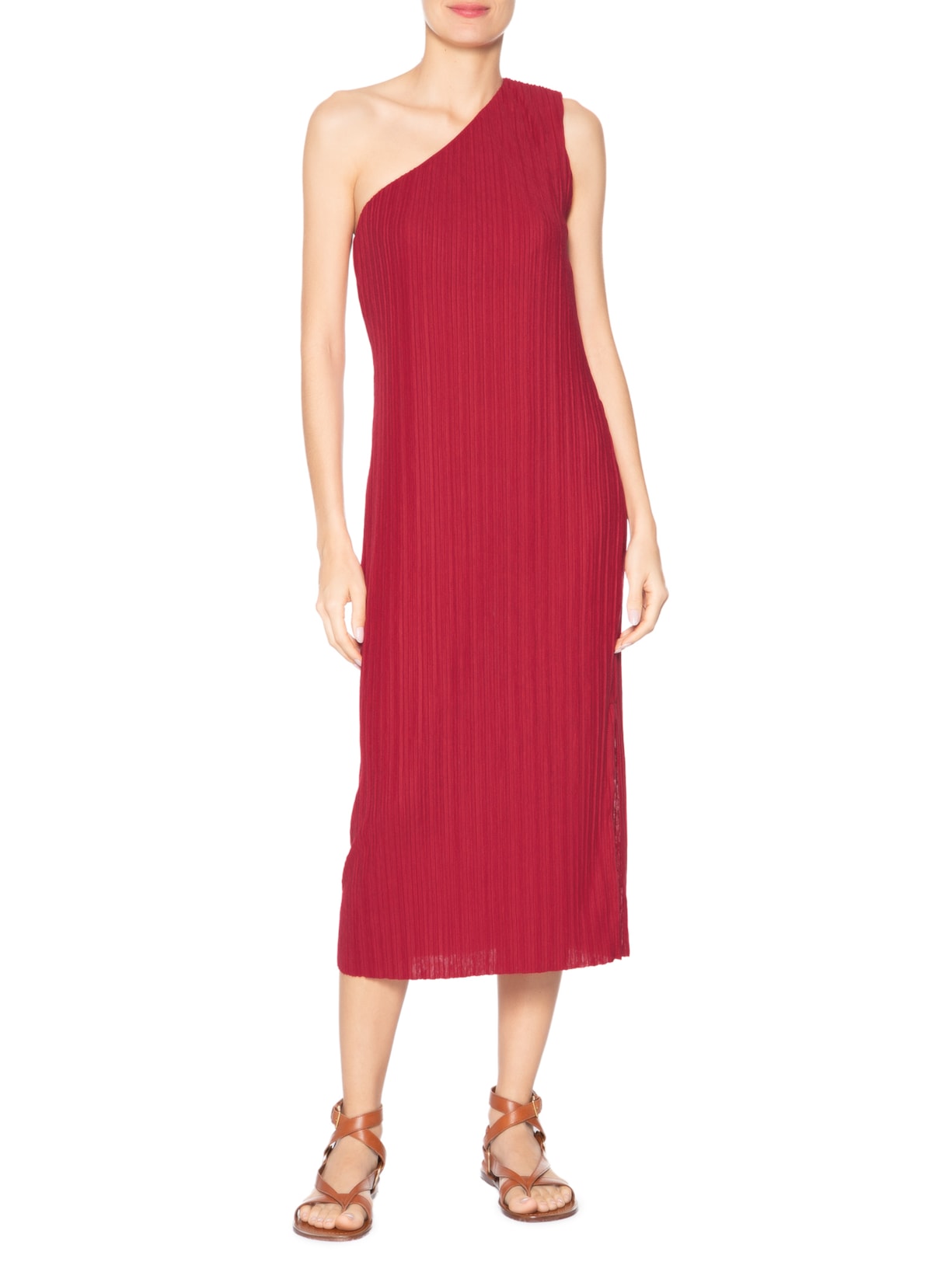 Vestido Plissado Um Ombro Vermelho Lenny Niemeyer