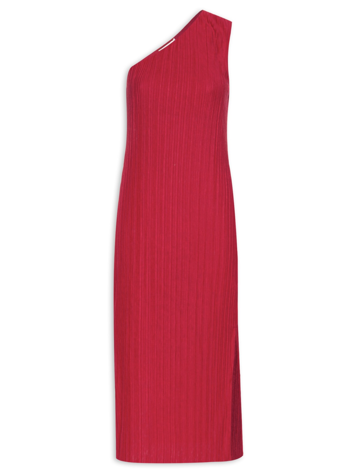 Vestido Plissado Um Ombro - Vermelho