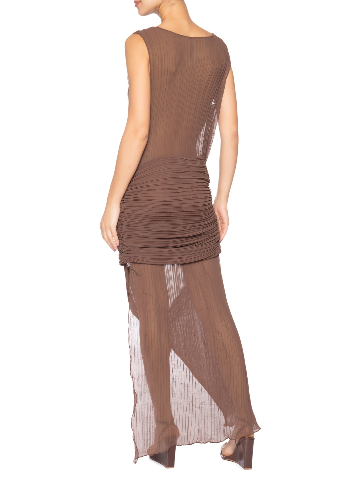 Vestido Plissê Marrom Mateos Quadros