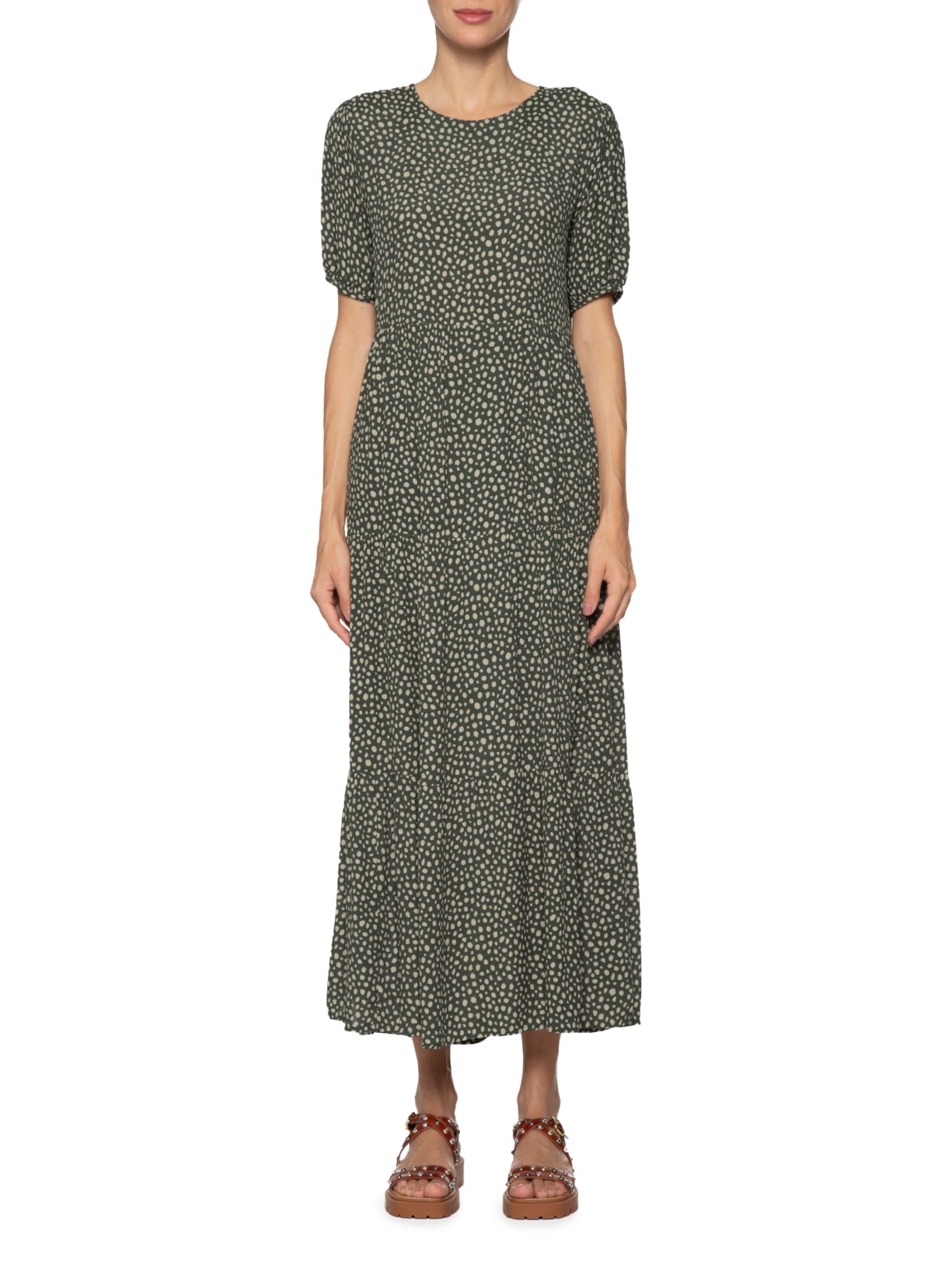 Vestido Poá Militar Verde Shoulder