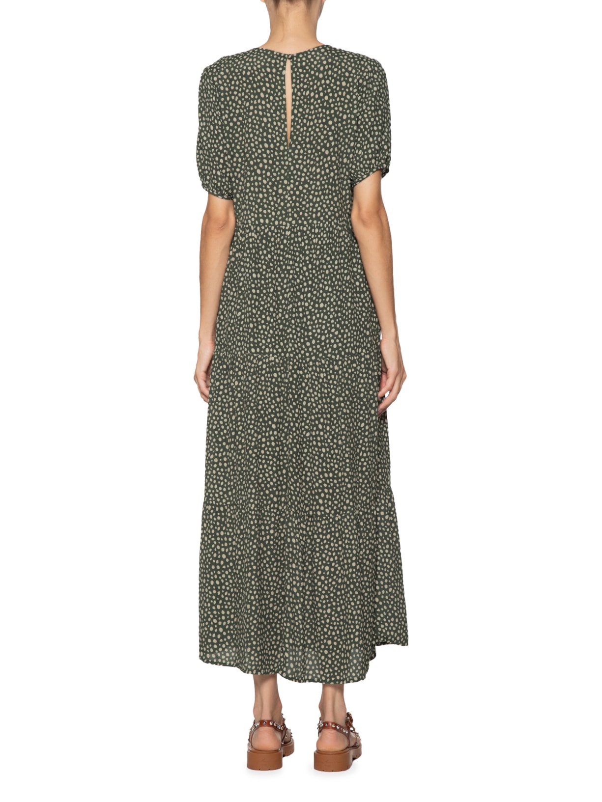 Vestido Poá Militar Verde Shoulder