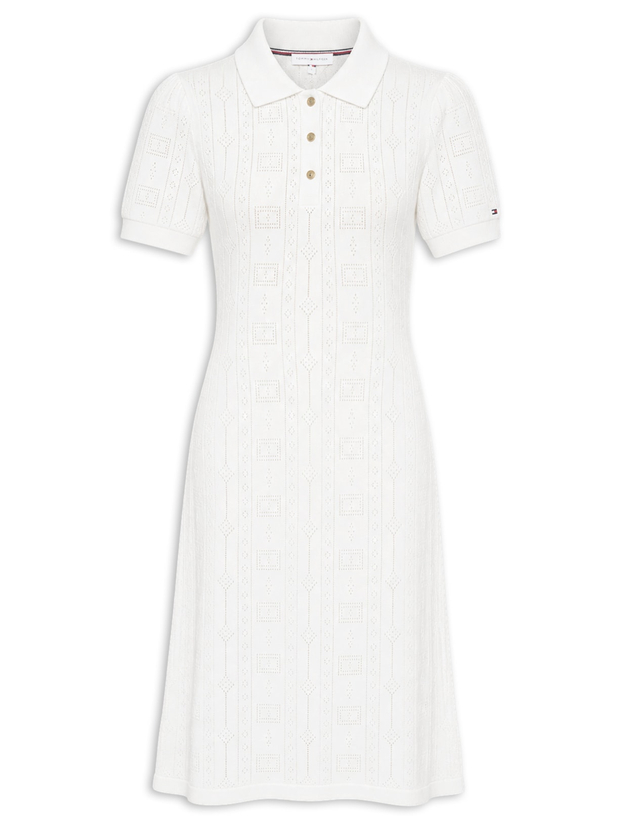 Vestido Pointelle Flag S/S SWT Bege Tommy Hilfiger