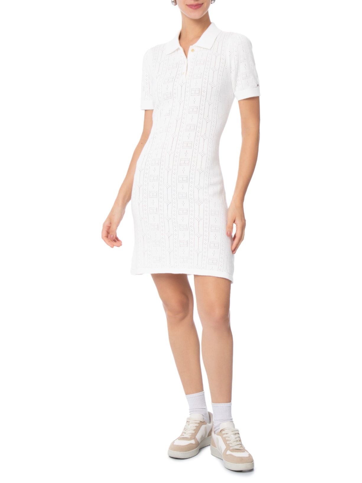 Vestido Pointelle Flag S/S SWT Bege Tommy Hilfiger