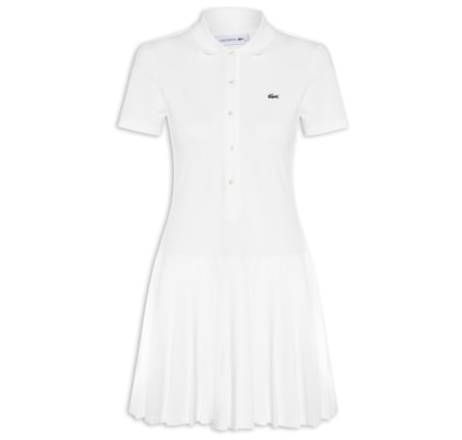 Vestido Polo Plissado Em Piqué Stretch - Branco