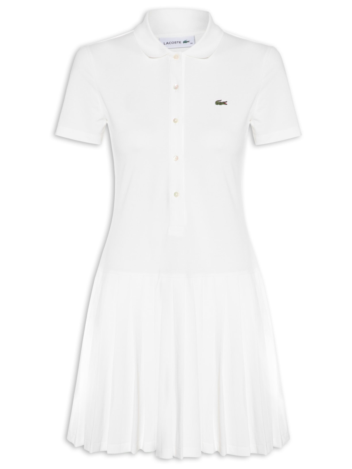 Vestido Polo Plissado Em Piqué Stretch - Branco