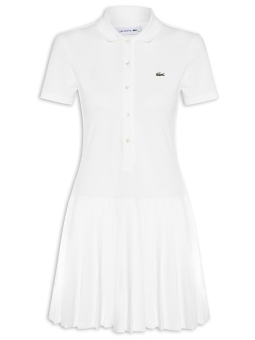 Vestido Polo Plissado Em Piqué Stretch - Branco