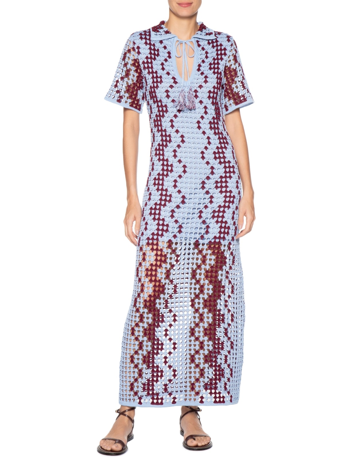 Vestido Polo Tricot Listra Ondas Azul Dress To