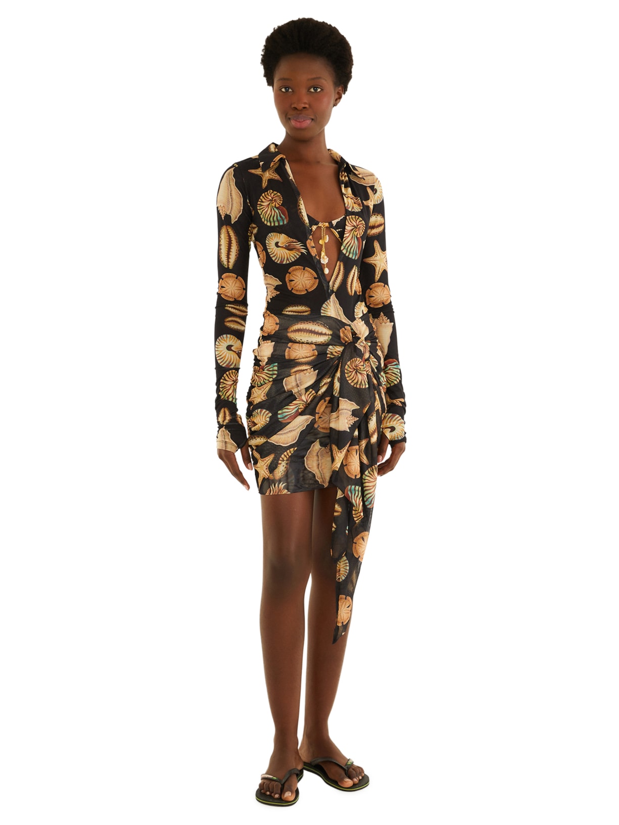 Vestido Polo Tule Conchas Preto Farm Praia