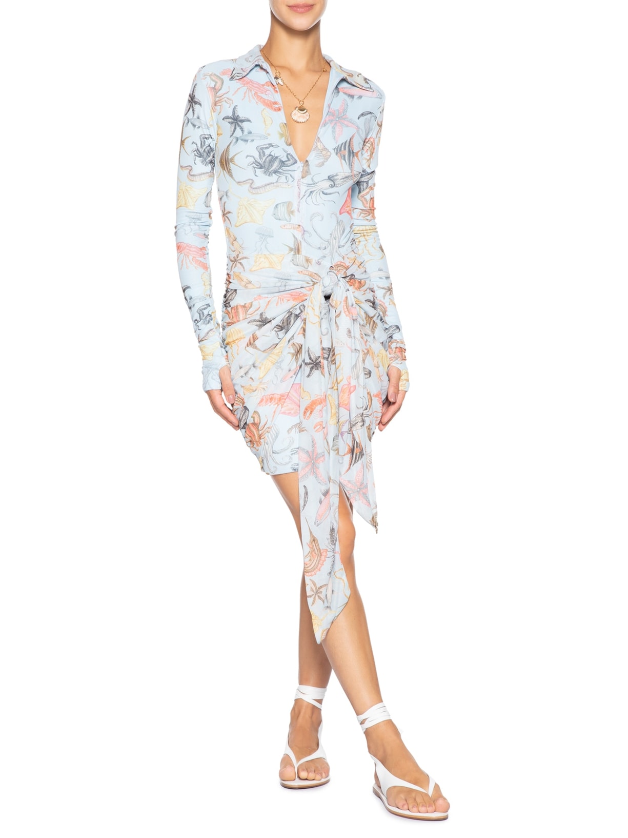 Vestido Polo Tule Vida Marinha Azul Farm Praia