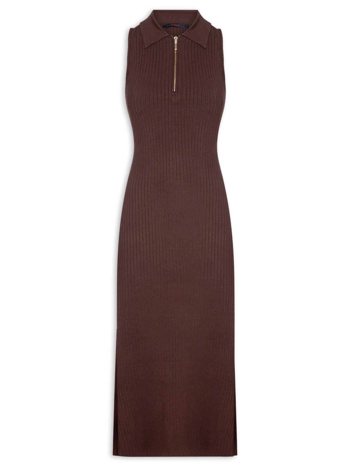 Vestido Polo Zíper Decote Tricot - Marrom