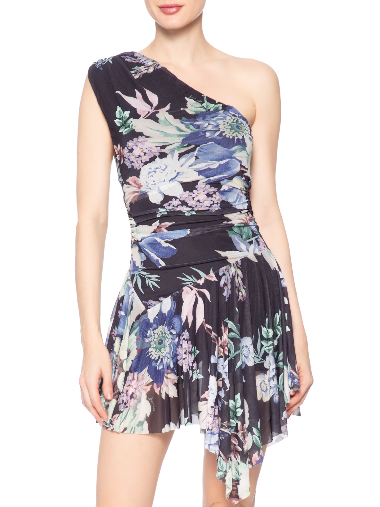 Vestido Pontas Tule Floral Leni Preto Farm