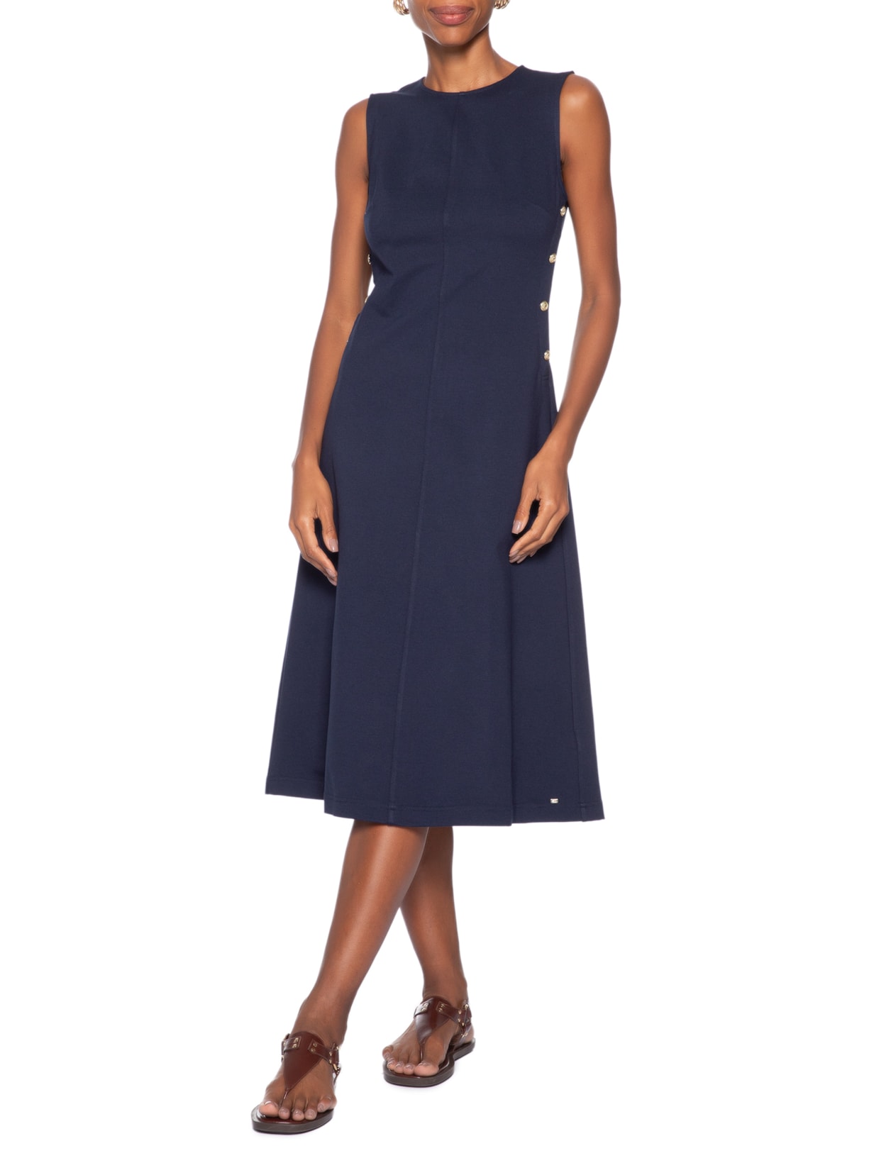 Vestido Ponte A-Line Midi SL Azul Tommy Hilfiger