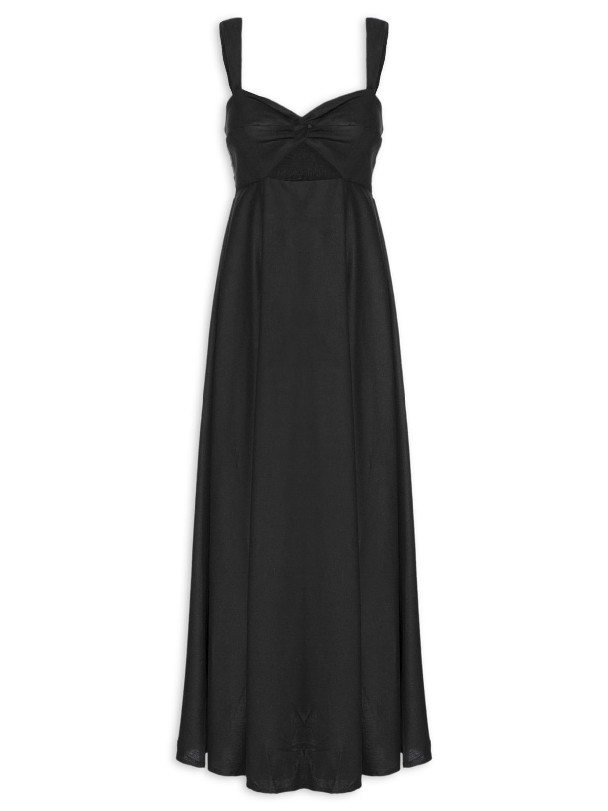 Vestido Pregas Alça Larga - Preto