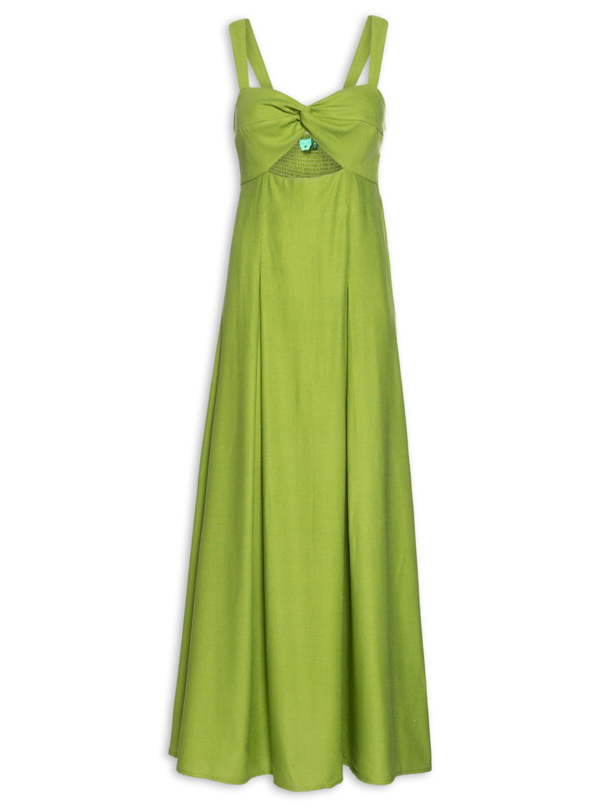 Vestido Pregas Alça Larga - Verde