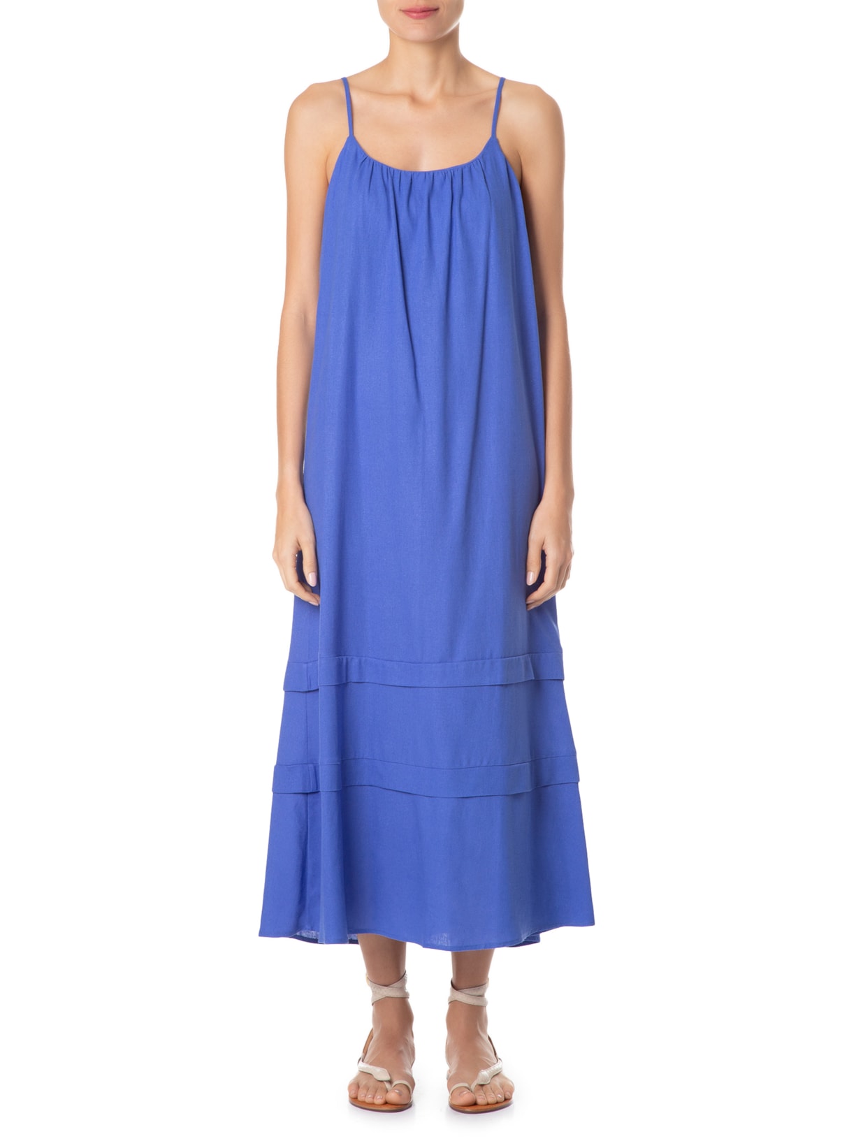 Vestido Pregas Azul Maria Filó