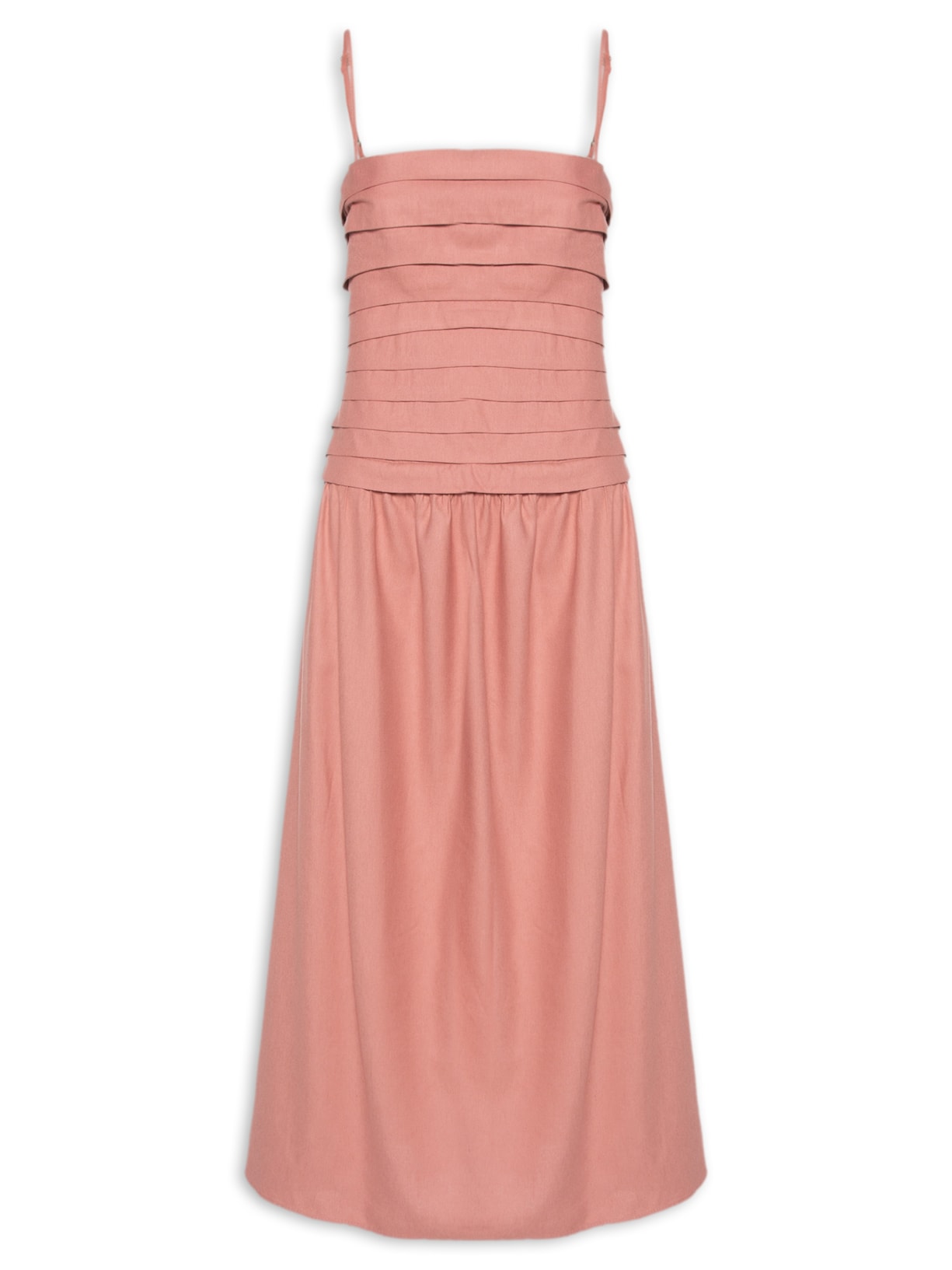 Vestido Pregas Midi - Rosa