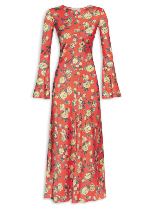 Vestido Printed Satin Maxi Dress - Laranja