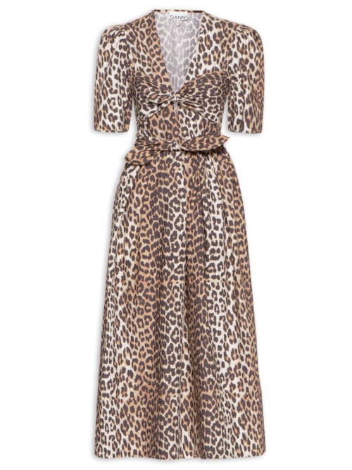 Vestido Printed Tie Strap Midi Dress - Animal Print