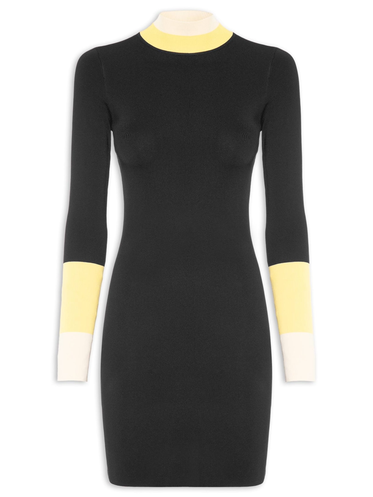 Vestido Punho Listrado De Tricot Preto Animale