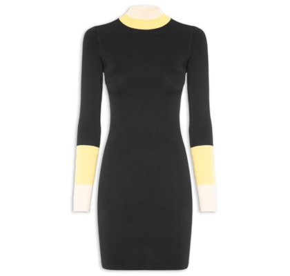 Vestido Punho Listrado De Tricot - Preto