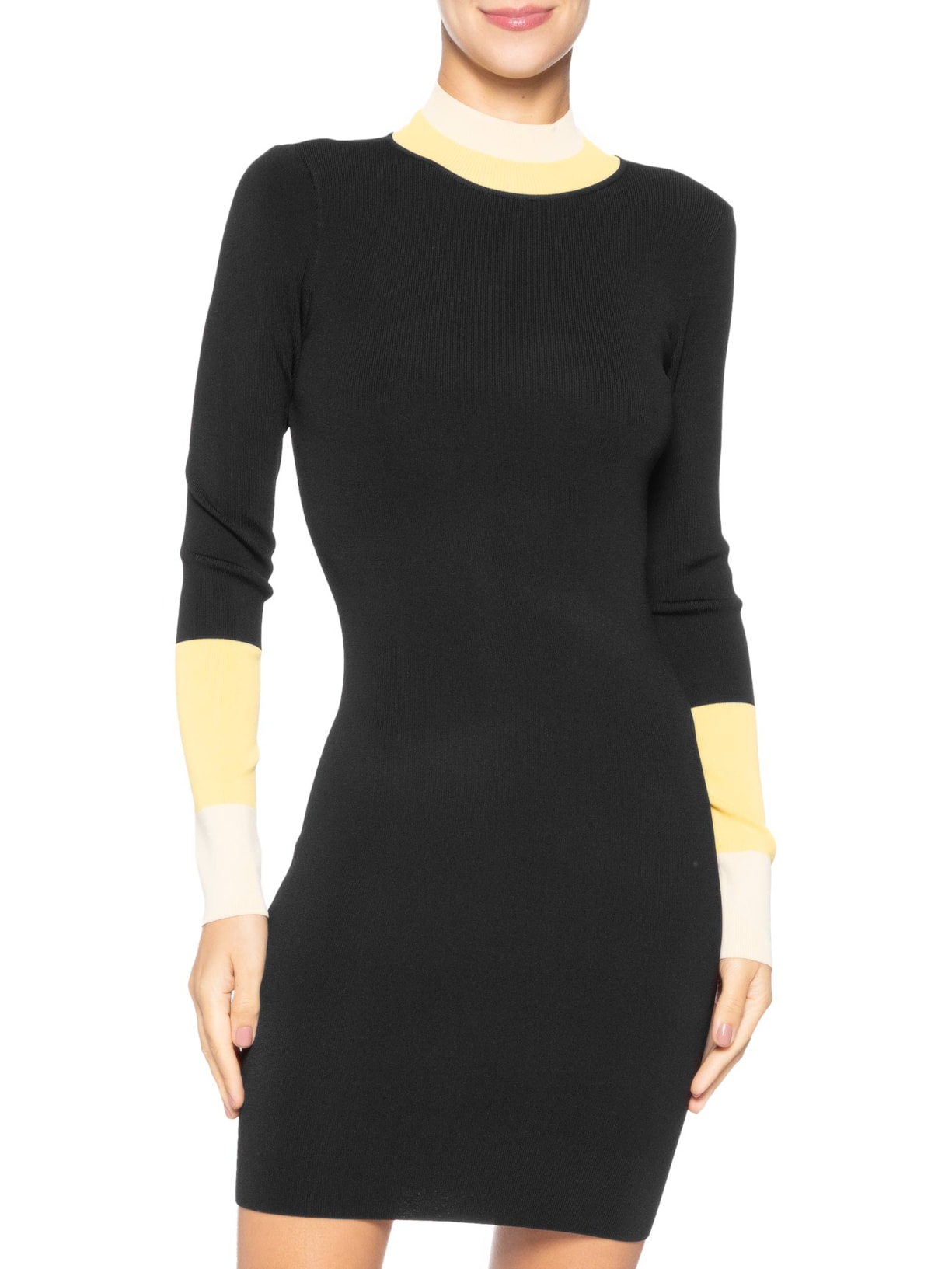 Vestido Punho Listrado De Tricot Preto Animale