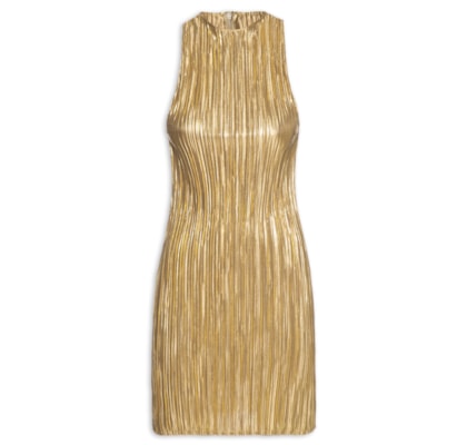 Vestido Raglan Curto Plissado Gold - Dourado