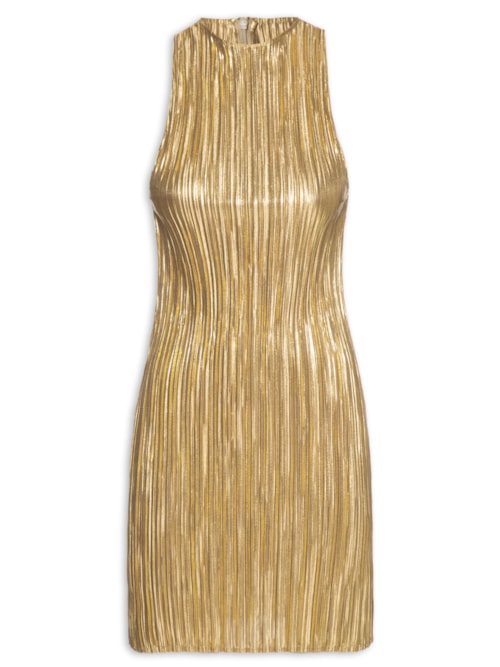 Vestido Raglan Curto Plissado Gold - Dourado
