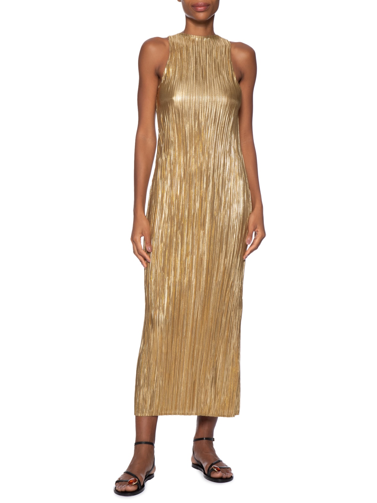 Vestido Raglan Longui Plisse Dourado Osklen