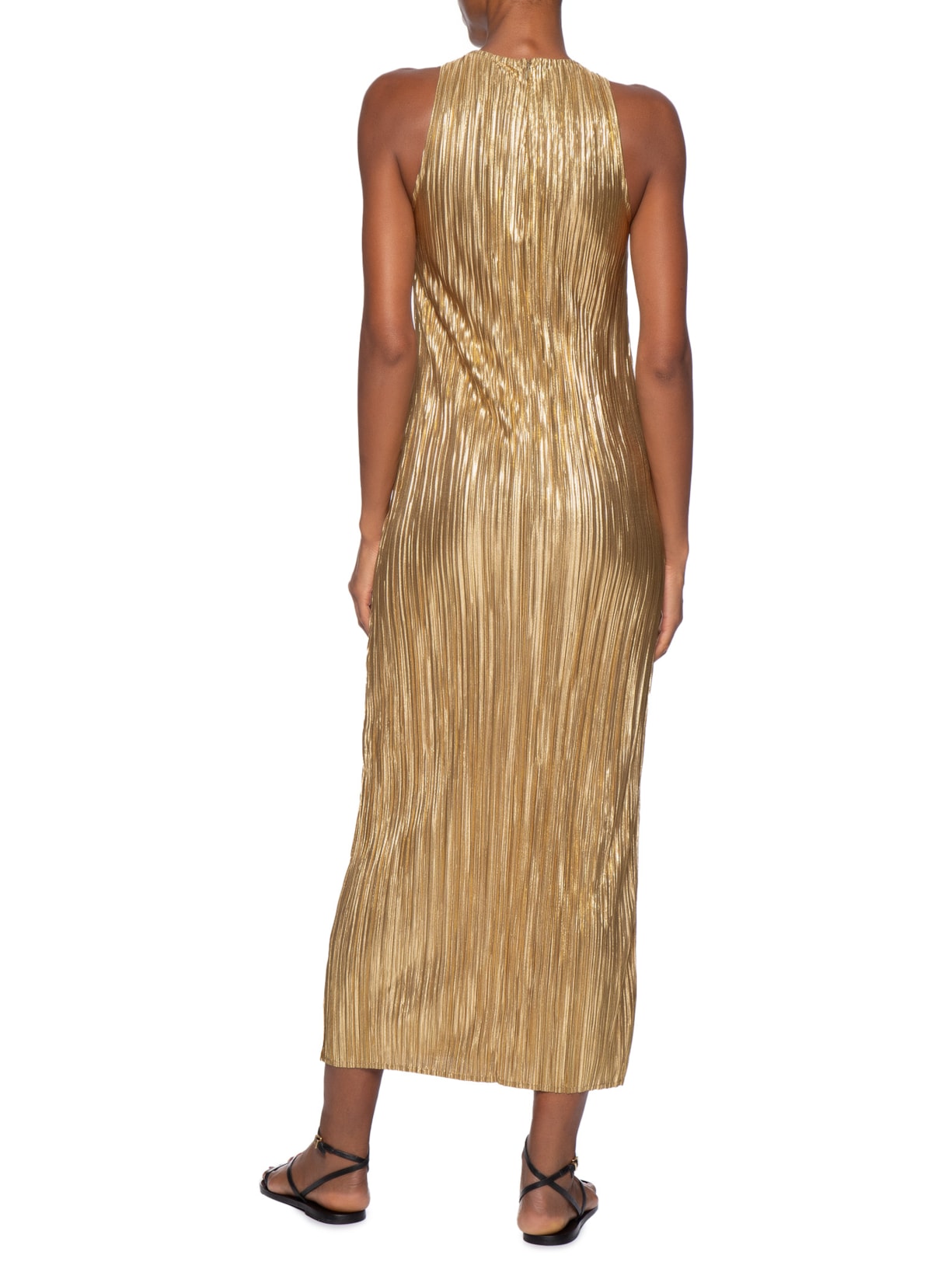 Vestido Raglan Longui Plisse Dourado Osklen