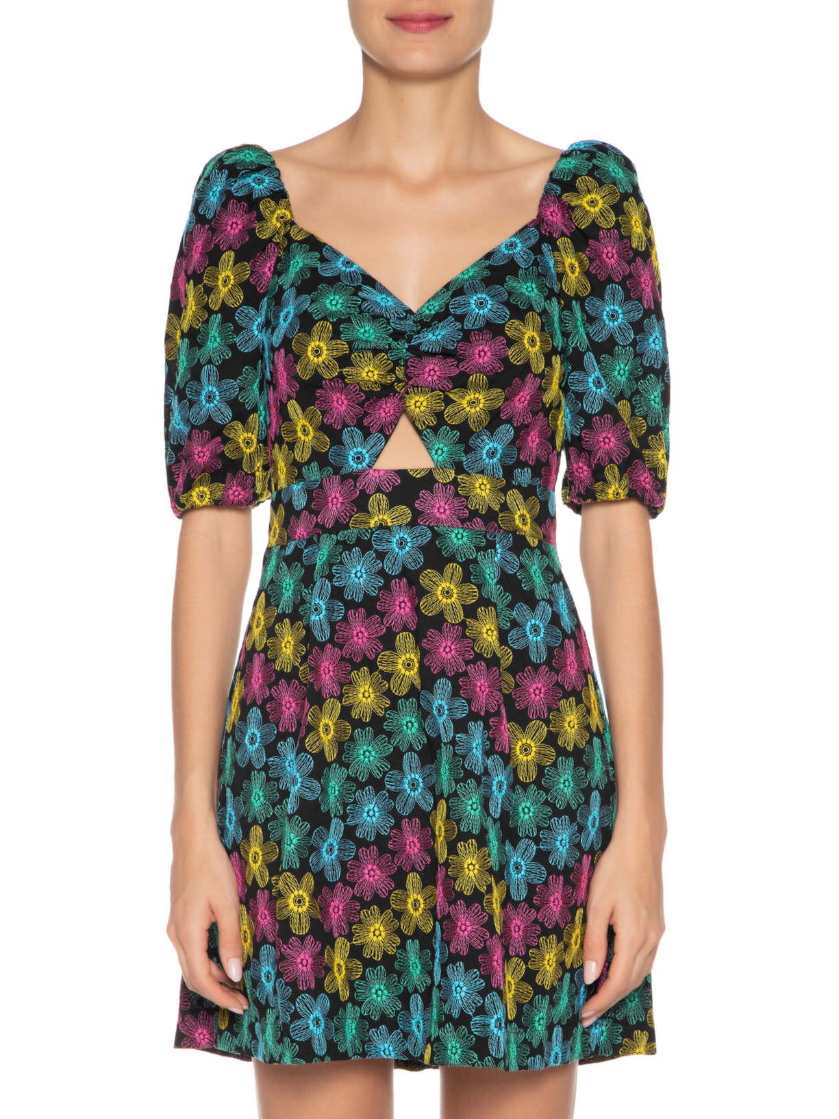 Vestido Rainbow Flowers Preto Mixed