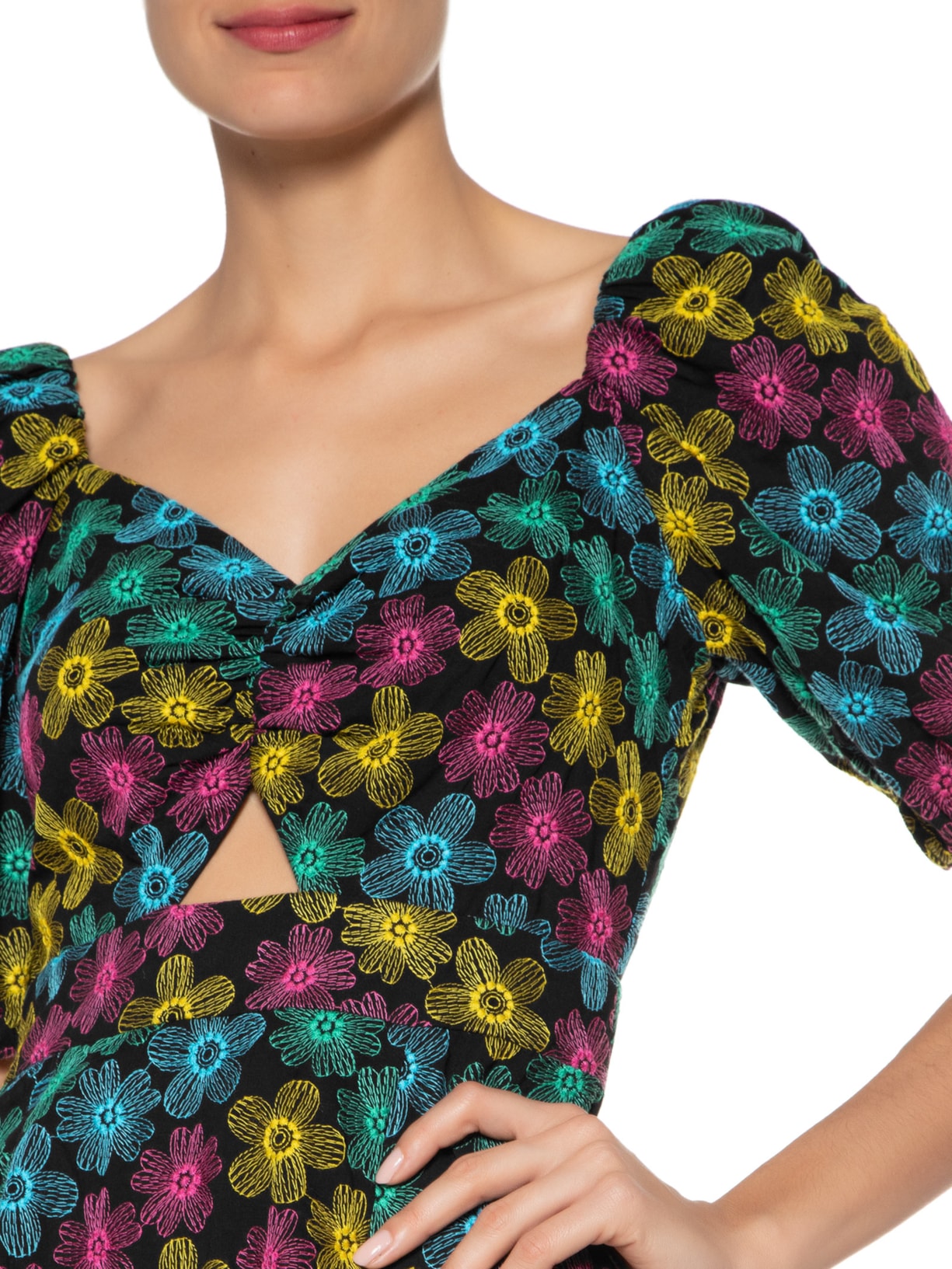 Vestido Rainbow Flowers Preto Mixed