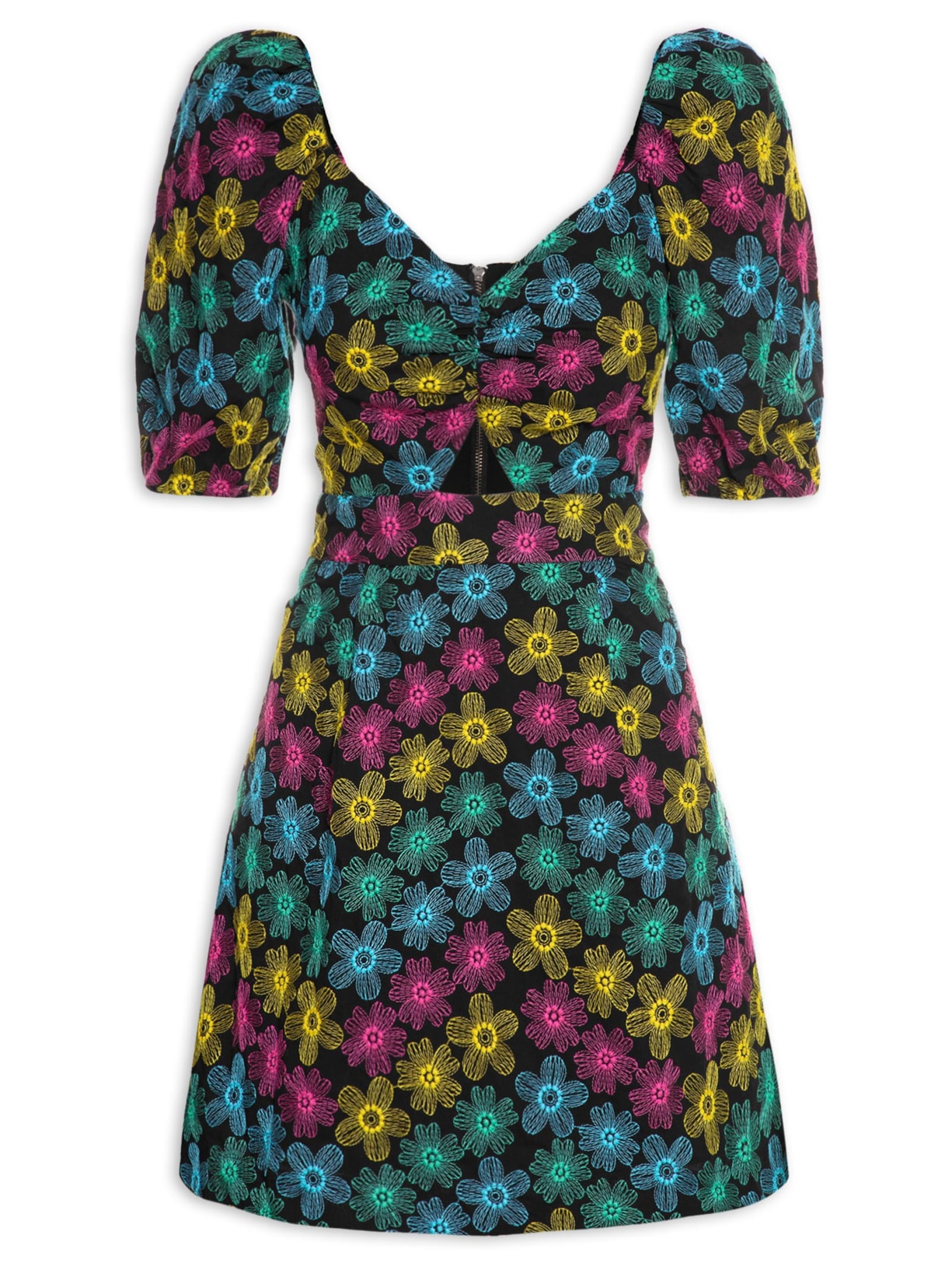 Vestido Rainbow Flowers Preto Mixed