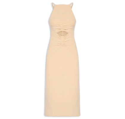 Vestido Recorte Franzido - Bege