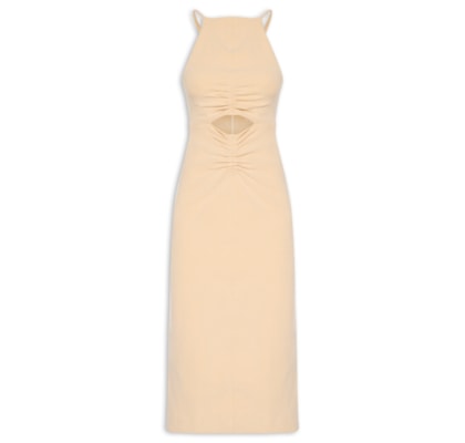 Vestido Recorte Franzido - Bege