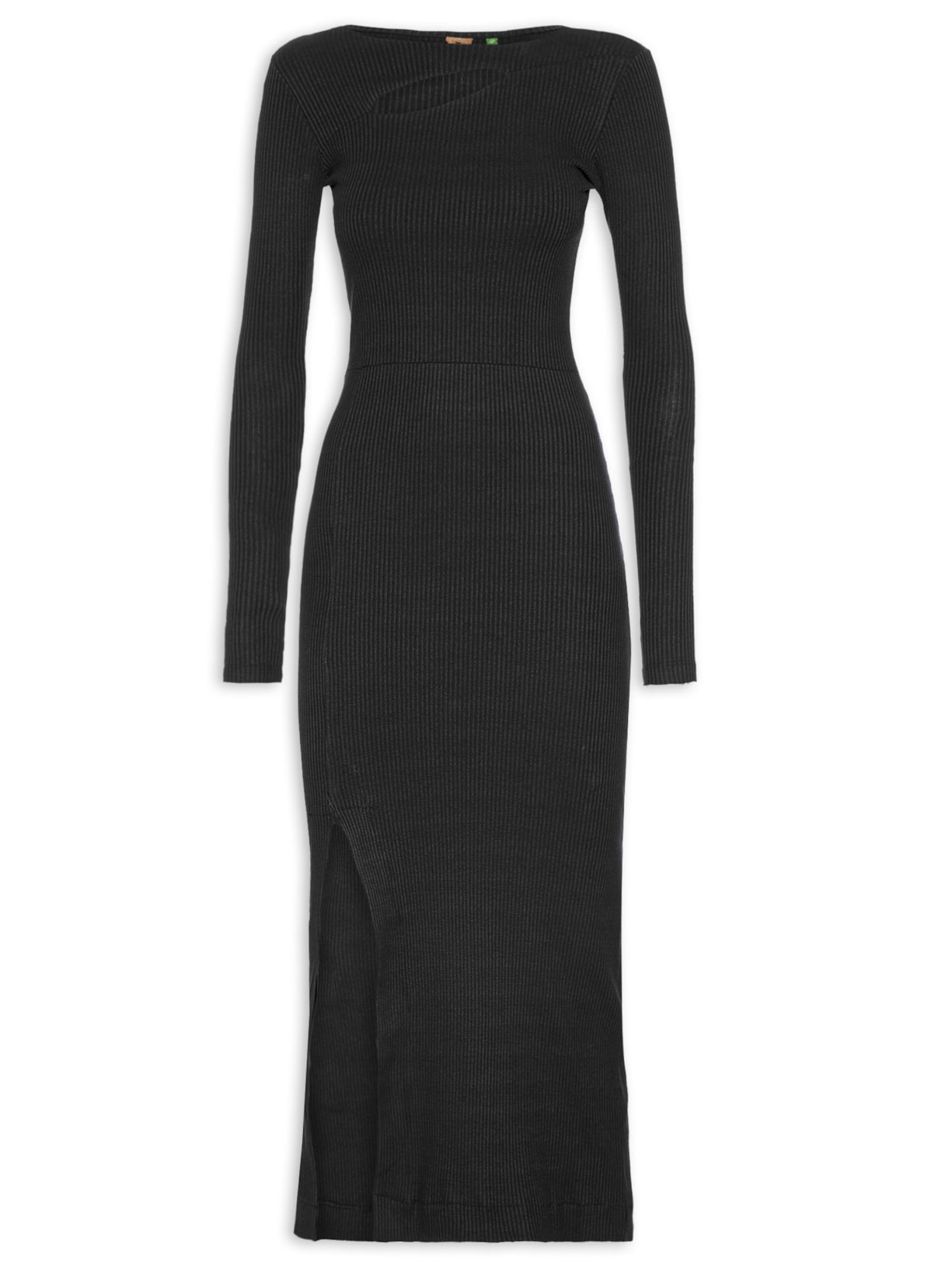 Vestido Recorte Ribana - Preto