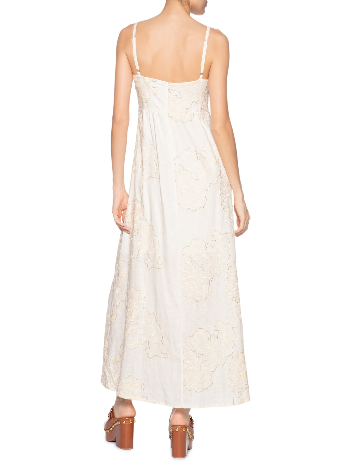 Vestido Recortes Busto Bordado Magnoli Off White Maria Filó