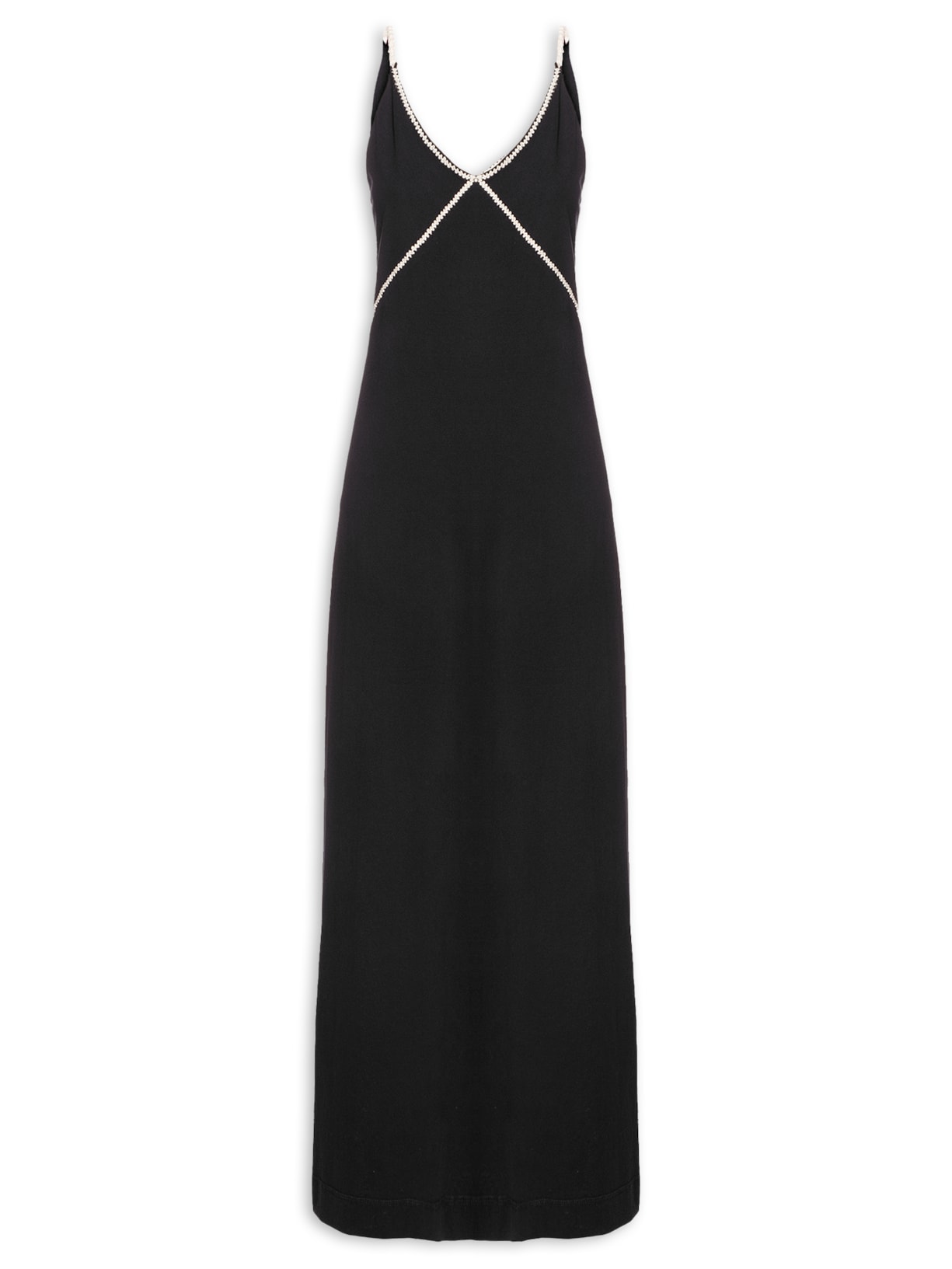 Vestido Recortes Com Bordado - Preto