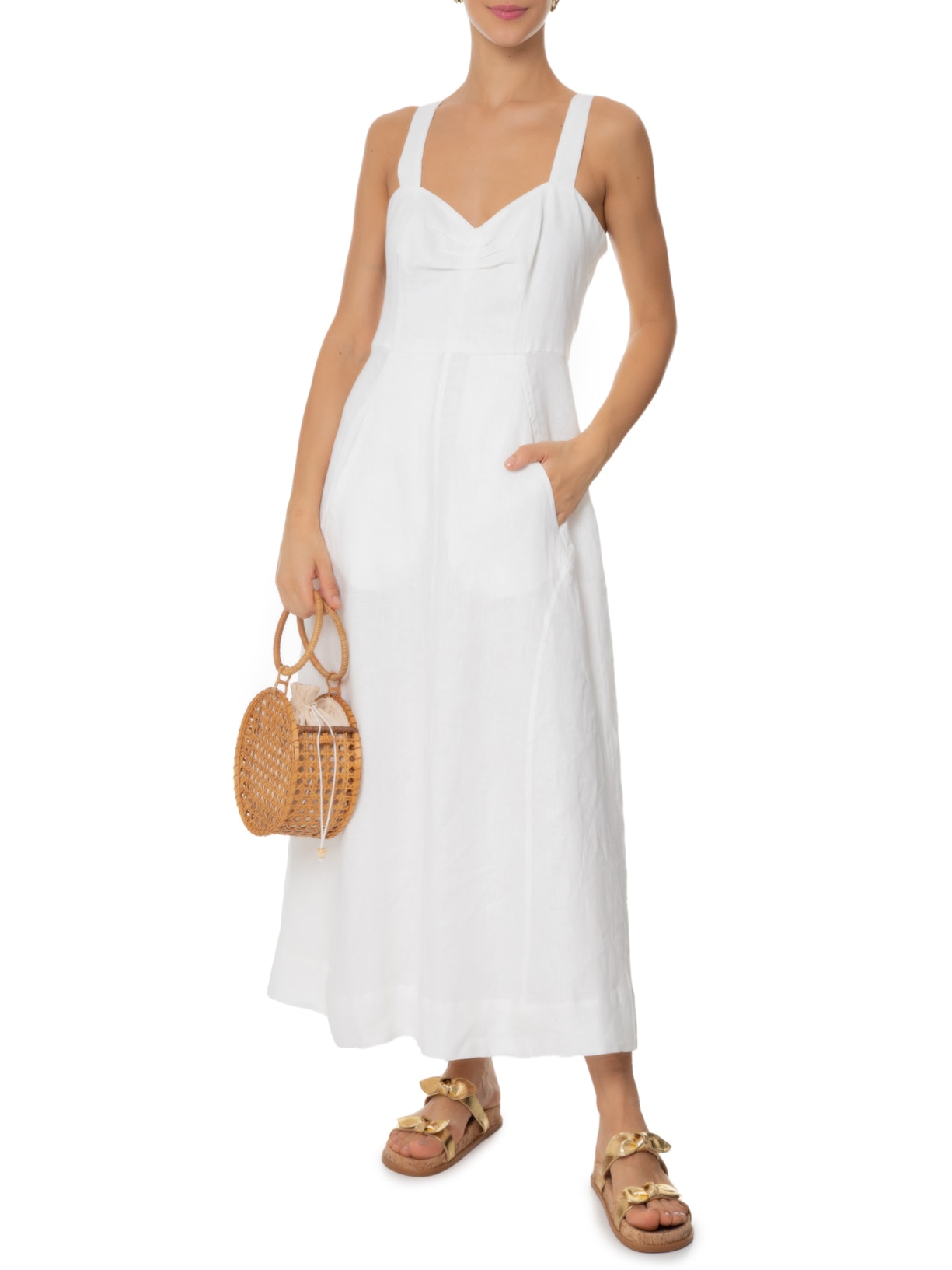 Vestido Recortes Linho Branco Animale