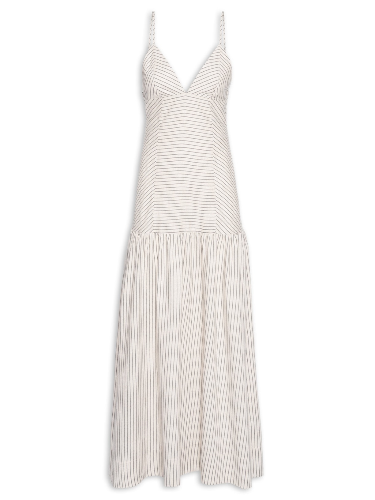 Vestido Recortes Listras Longo Off White Animale Jeans