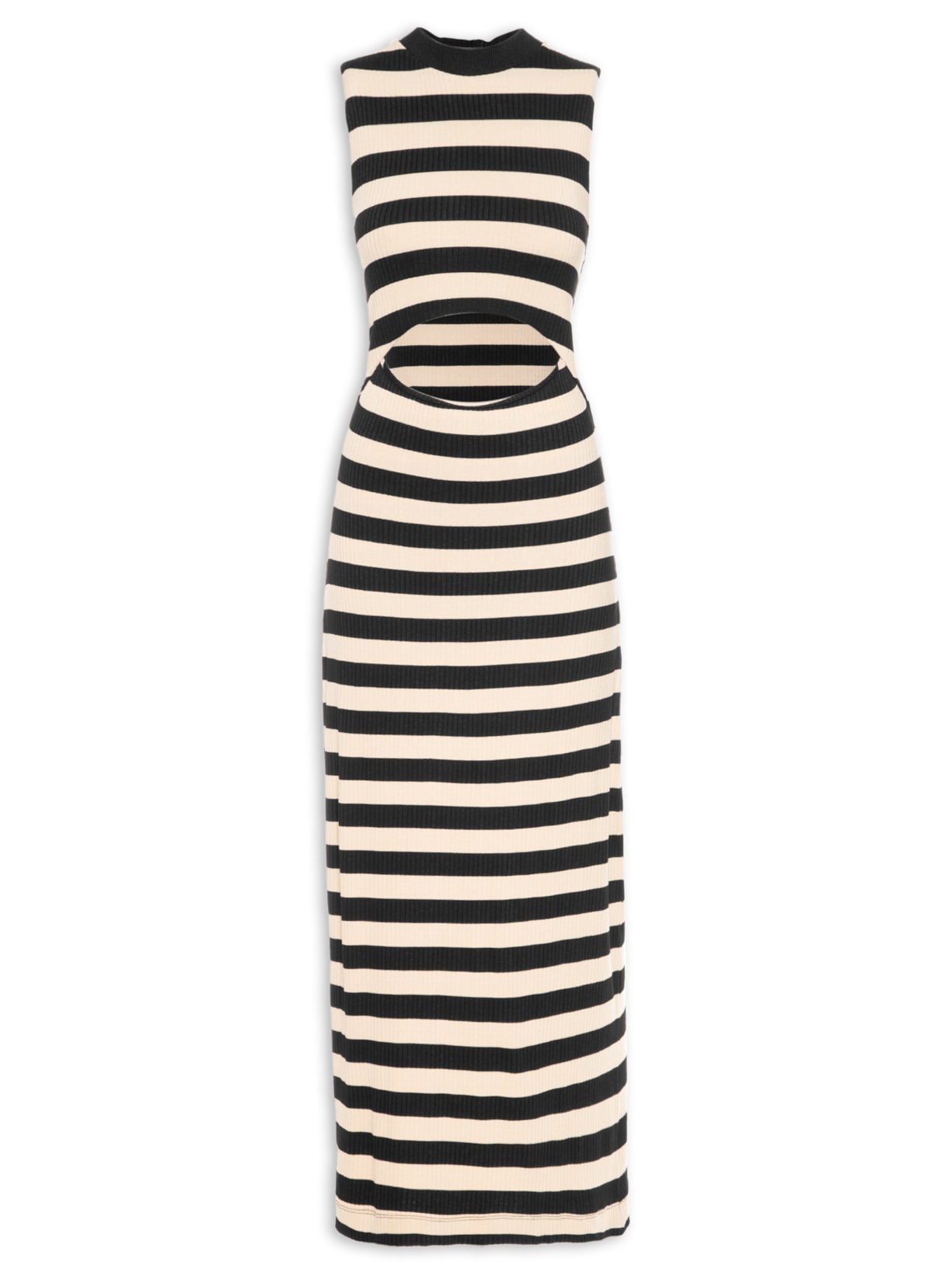 Vestido Recortes Listras - Preto