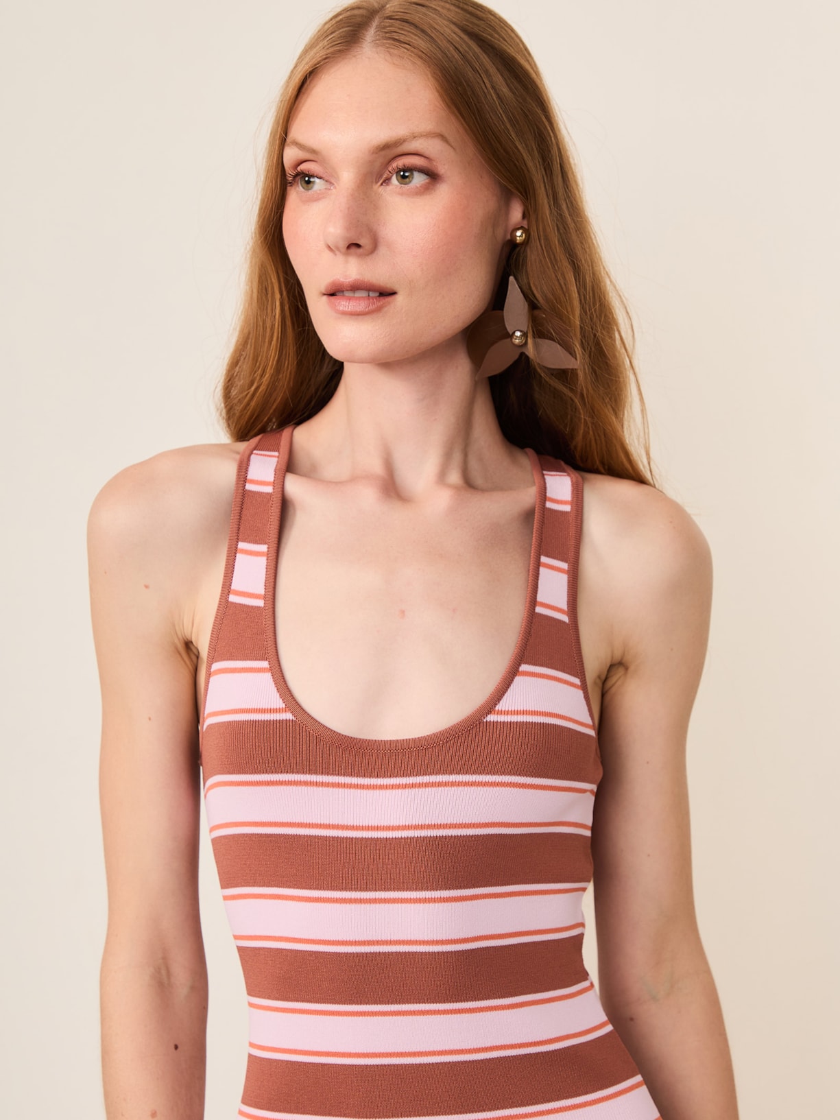 Vestido Regata De Tricot Com Listra Bico Rosa Animale