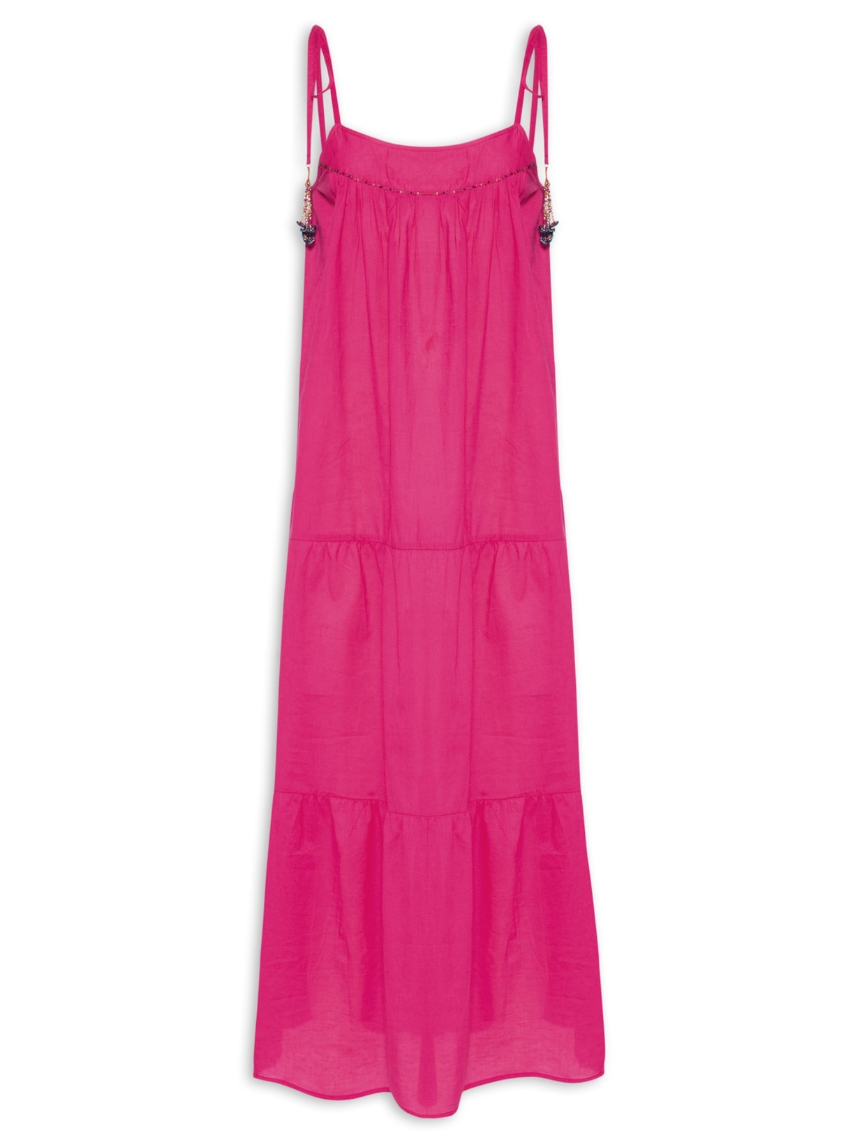 Vestido Regata De Voil Longo Miçanga - Rosa