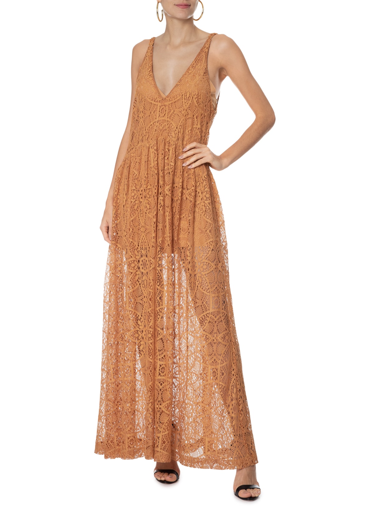 Vestido Regata Longo Renda Laranja Tig