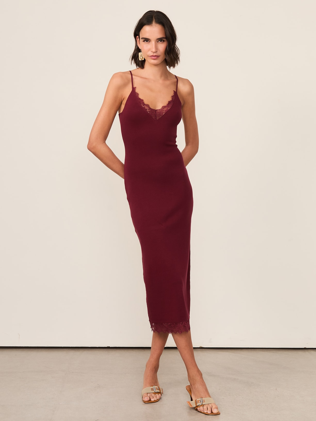 Vestido Renda De Tricot Meia Malha Vermelho Animale