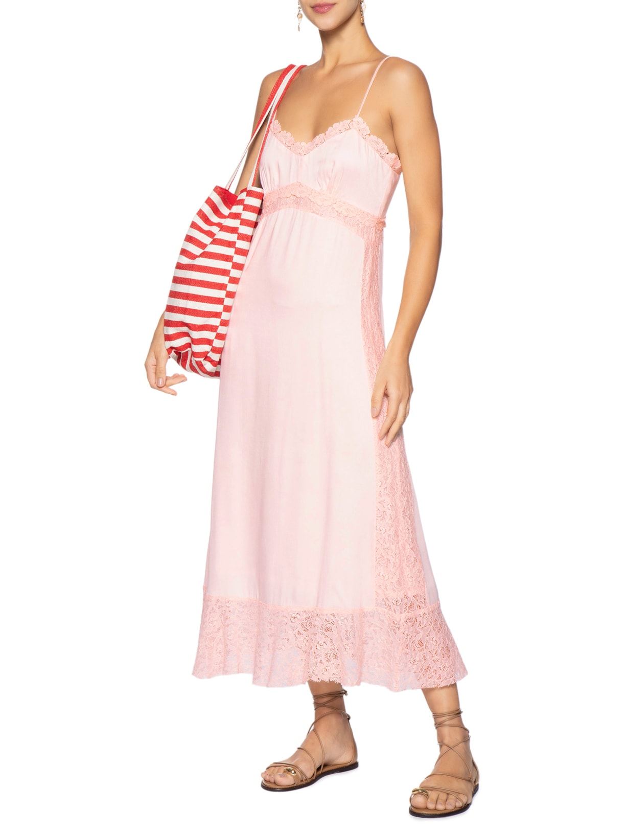 Vestido Renda Midi Rosa Farm